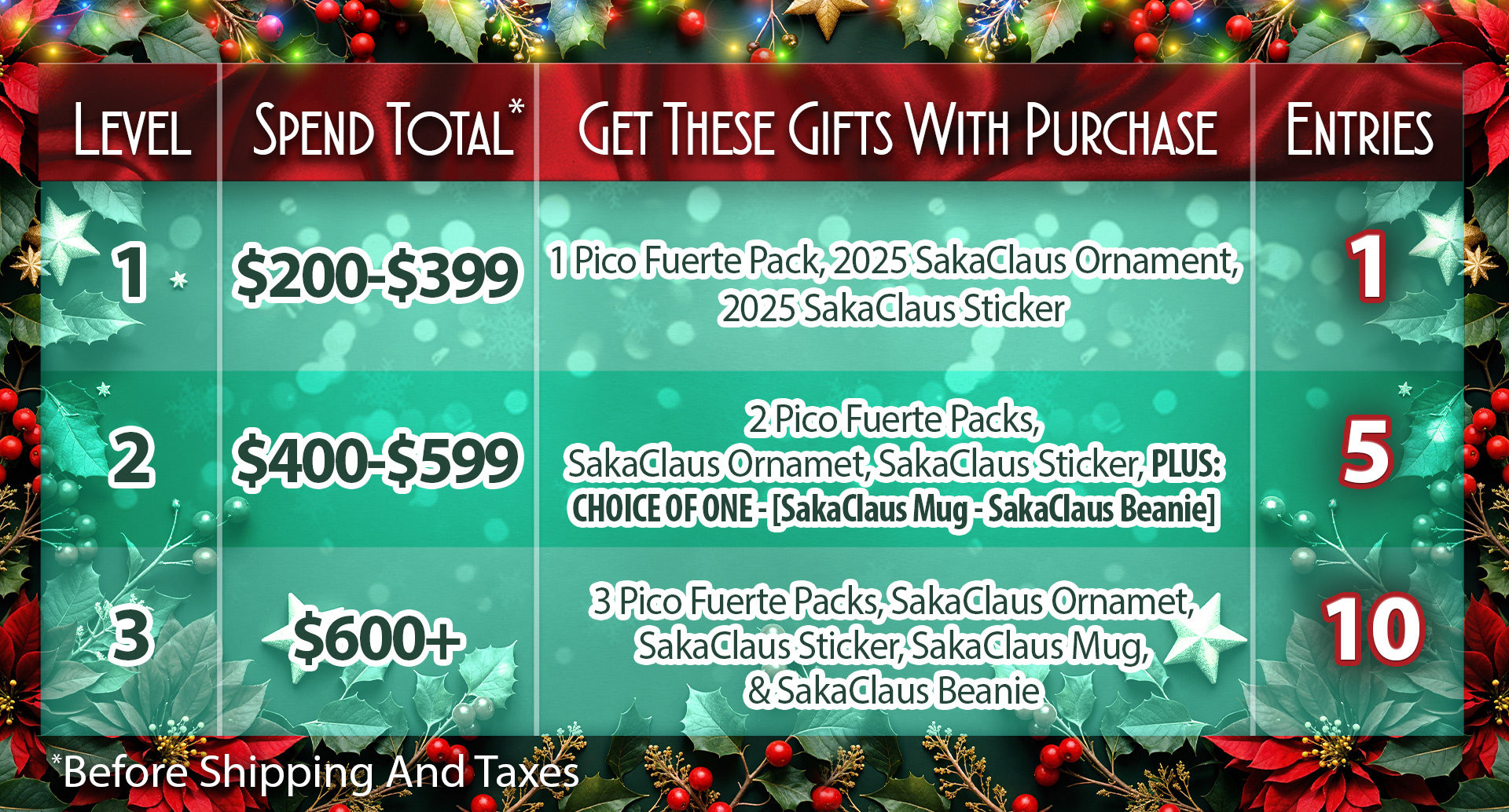 Holidays with Saka Claus Promotions