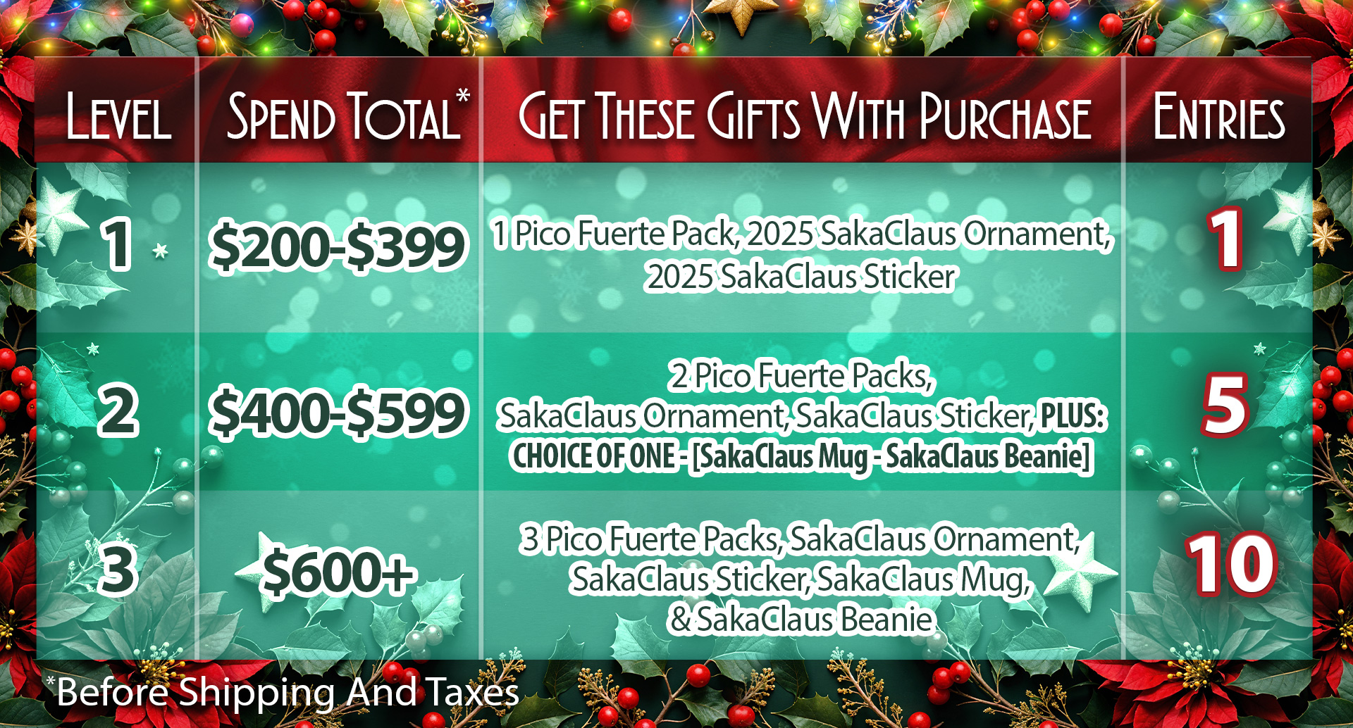Holidays with Saka Claus Promotions